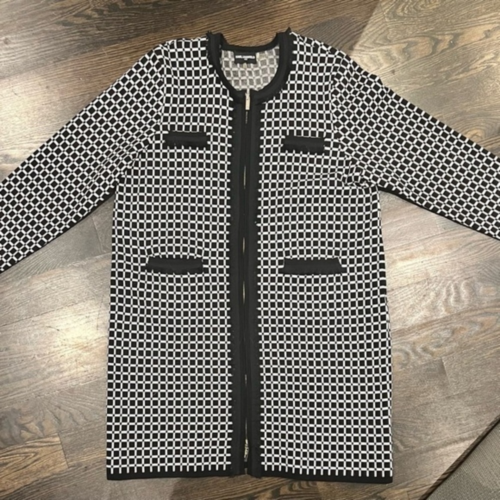 Karl Lagerfeld Monochrome Checkered Cardigan